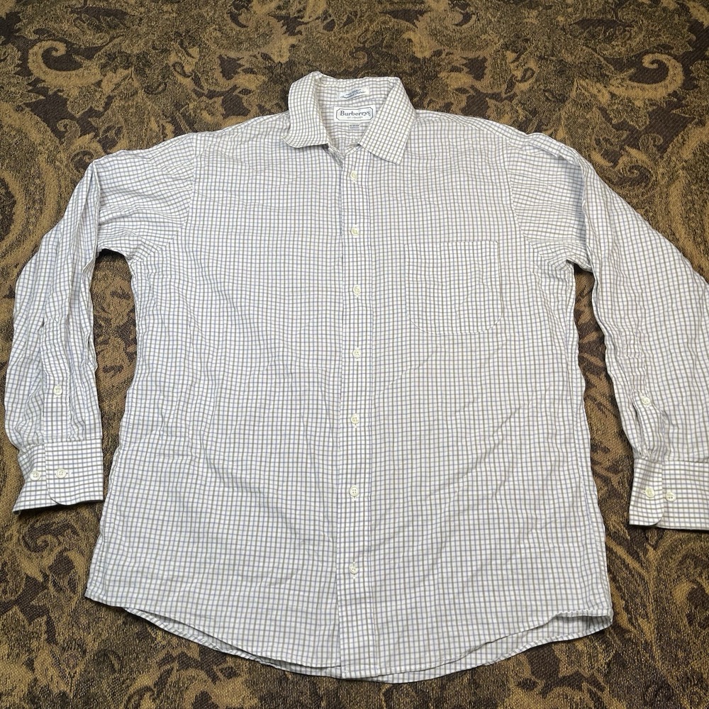 Vtg Burberry Cotton Button Up Dress Shirt Mens Size 16 32/33 Mini Plaid
